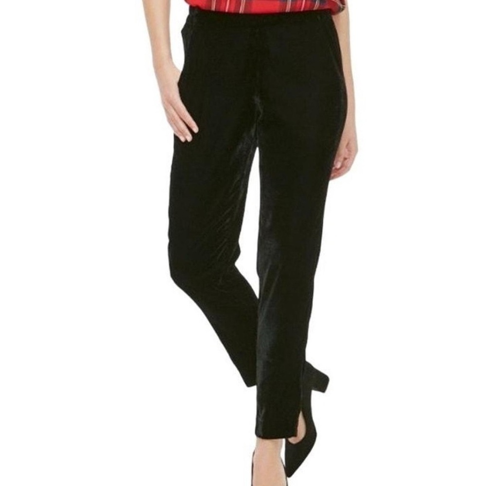 JCrew Jamie Pant Women Size 14 Black Velvet Pullon Elastic Waist Holiday Evening